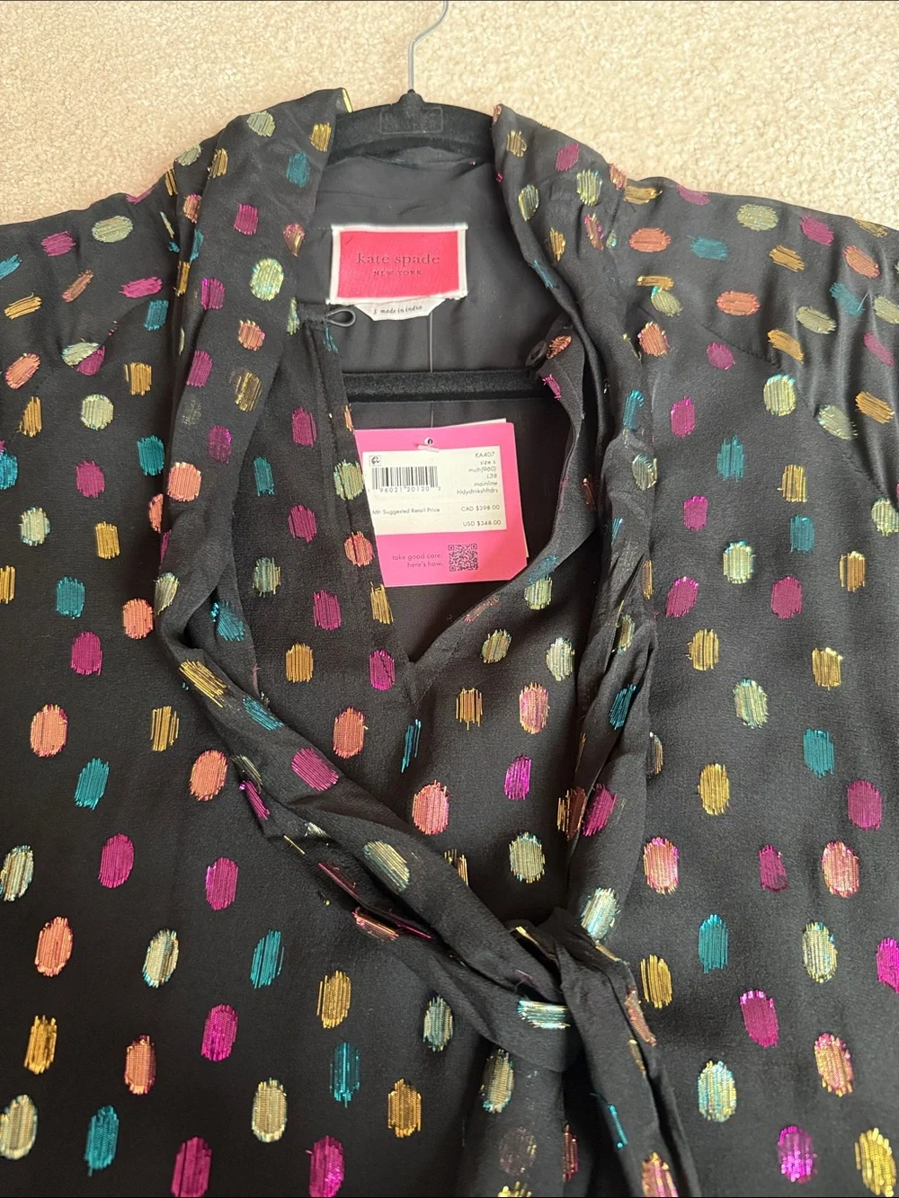 kate spade Black Mini Dress with Multicolor Metallic Dot Print